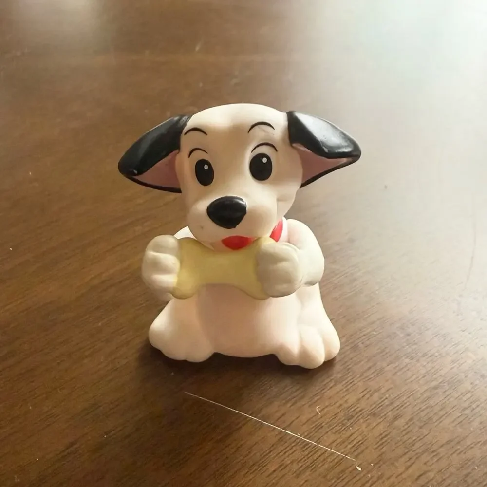 Vintage Disney 101 Dalmatians Sitting Dog with Plastic Bone Figure Figurine